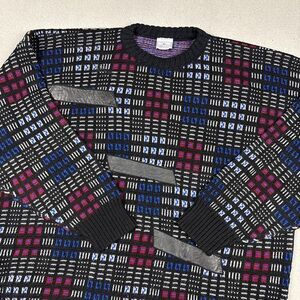 Vintage Sergio Valente Sweater 2X Mens Black Abstract Geometric Knit Made in Usa